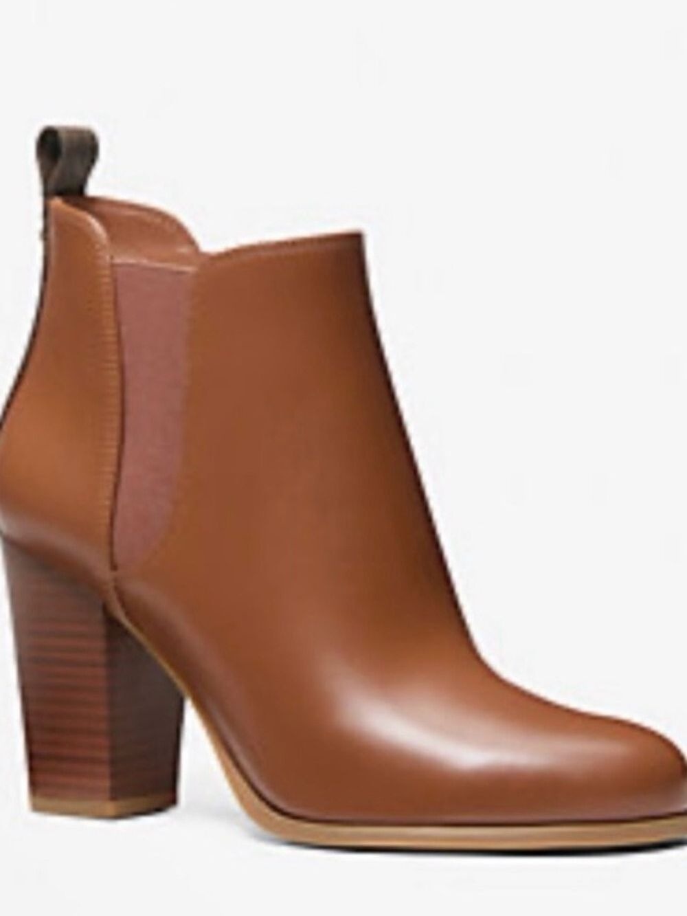 MICHAEL Michael Kors Jillian Leather Booties Lock Charm | Luggage | 7.5 | NIB